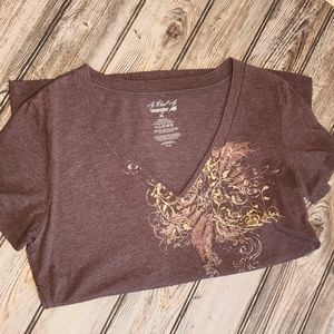 Brown Wrangler Brand V-neck Tee Size XL